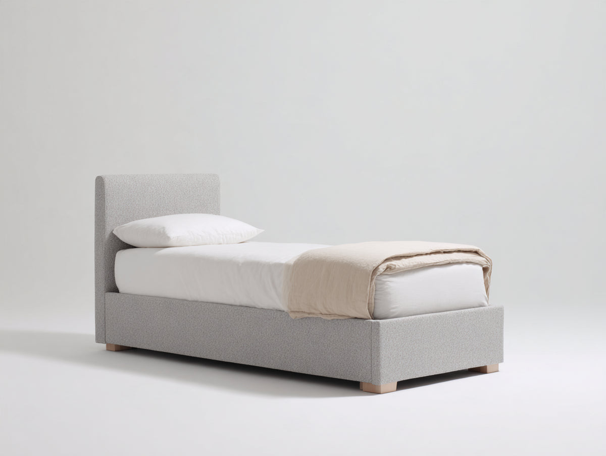 Letto singolo - Tessuto-Legno - 205x105x108 cm - Grigio chiaro-Legno naturale - Moderno essenziale