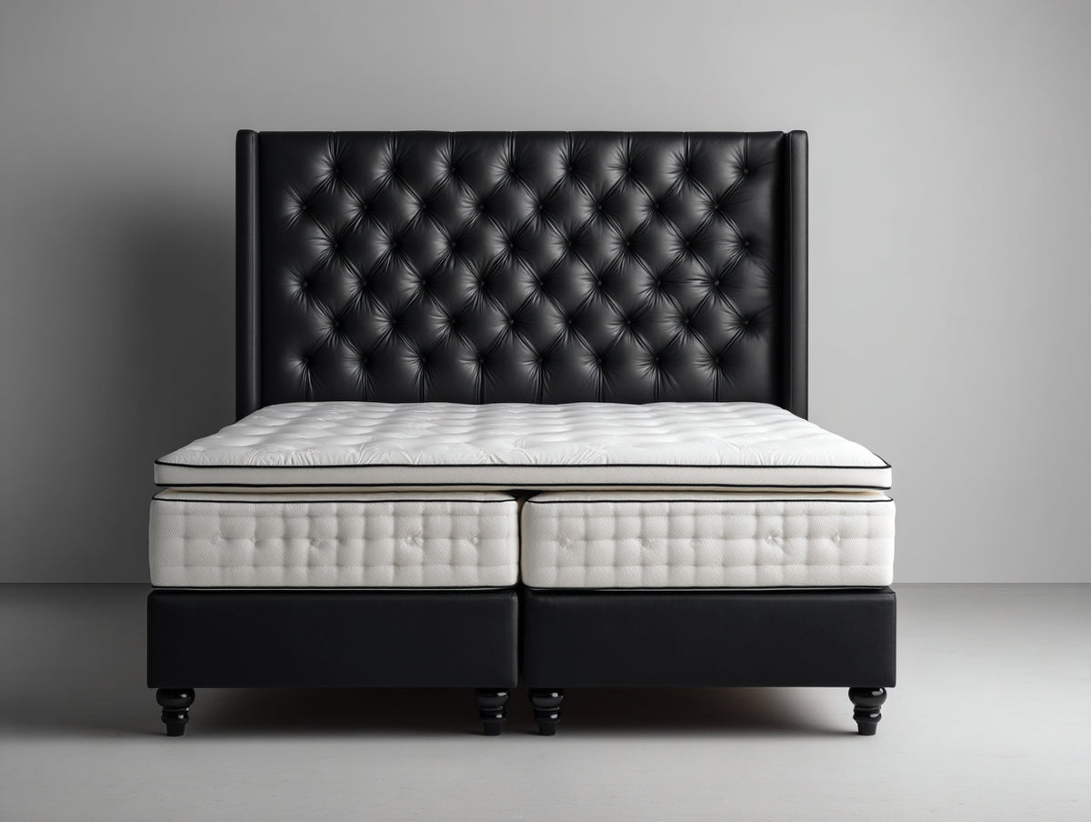 Letto matrimoniale - Similpelle-Tessuto - 213x170x145 cm - Nero-Bianco - Moderno capitonné
