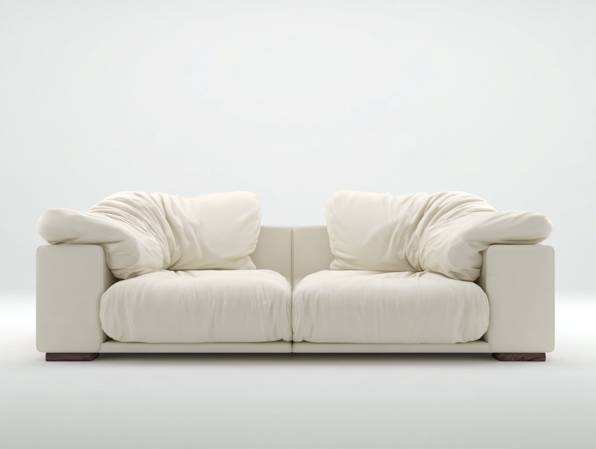 Divano lineare - Similpelle-Legno - 220x105x78 cm - Bianco crema - Design contemporaneo