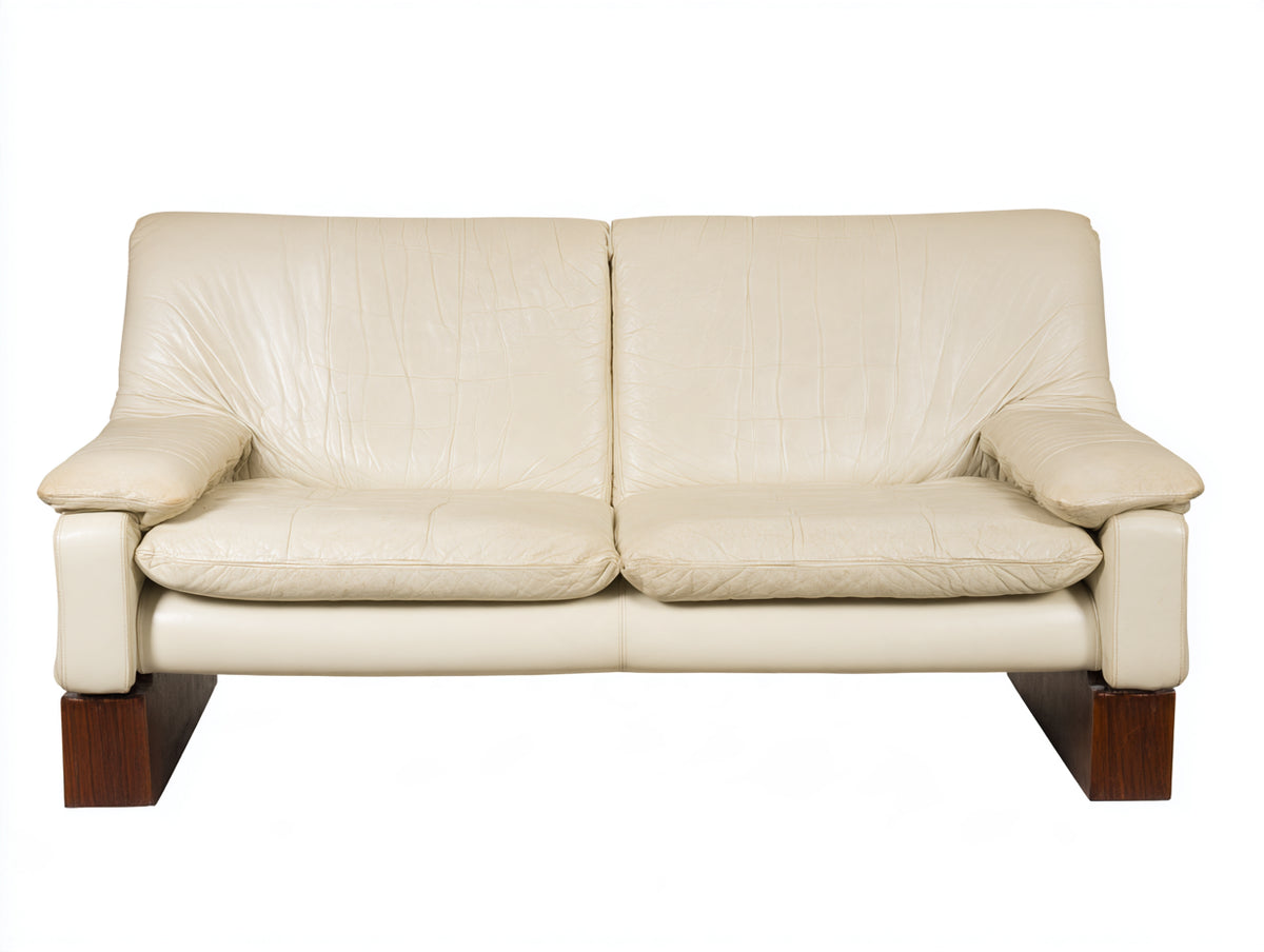 Divano lineare - Similpelle-Legno - 190x92x90 cm - Avorio - Design contemporaneo