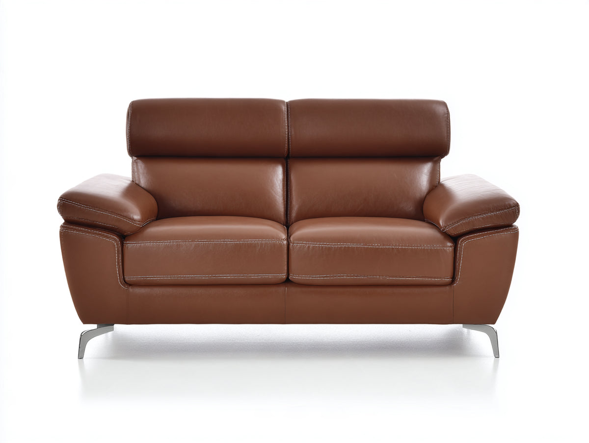 Divano lineare - Similpelle-Metallo - 185x95x98 cm - Marrone cognac - Design contemporaneo