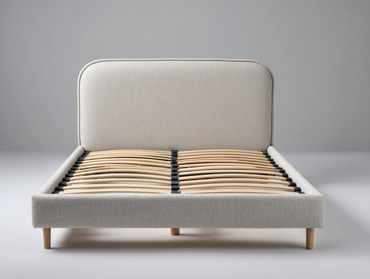 Letto matrimoniale - Tessuto-Legno - 208x170x118 cm - Beige-Legno naturale - Moderno minimalista