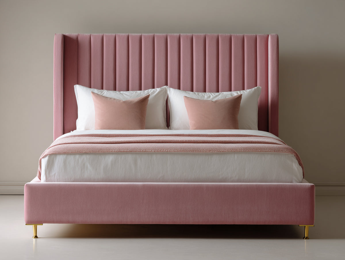 Letto matrimoniale - Velluto-Metallo - 216x180x150 cm - Rosa-Oro - Contemporaneo elegante