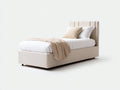 Letto singolo - Tessuto-Metallo - 205x105x120 cm - Crema-Nero - Moderno imbottito