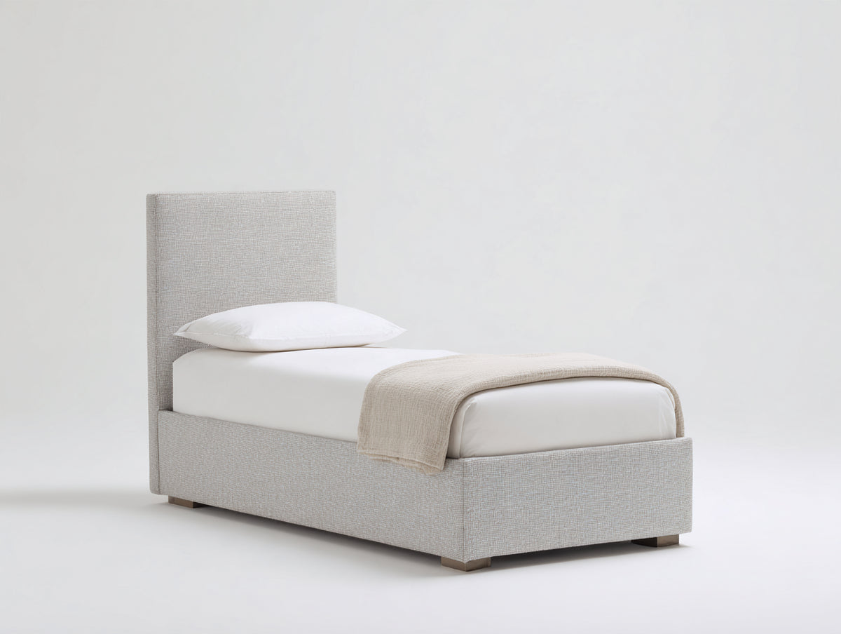 Letto singolo - Tessuto-Legno - 205x105x112 cm - Beige chiaro-Legno naturale - Moderno minimalista