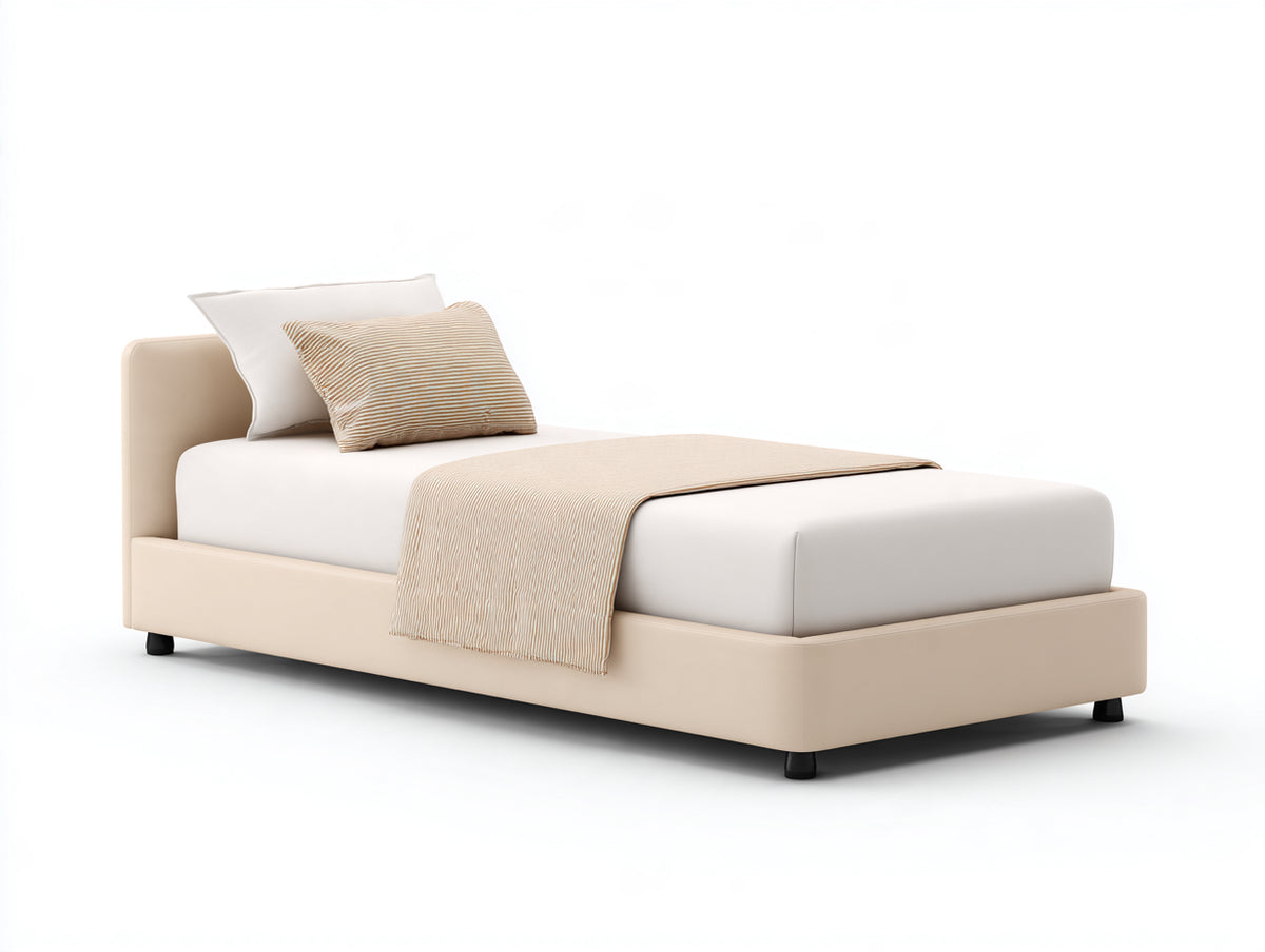 Letto singolo - Similpelle - 205x105x95 cm - Beige - Moderno minimalista