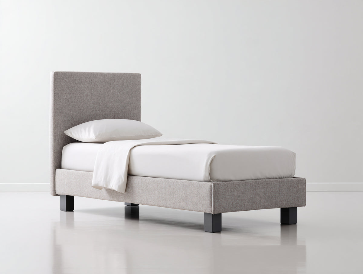Letto singolo - Tessuto-Legno - 205x105x115 cm - Grigio chiaro-Nero - Moderno rialzato