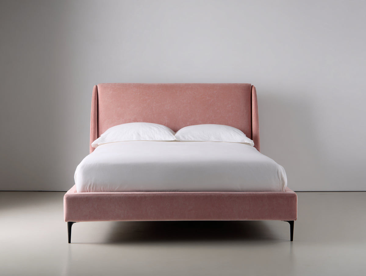 Letto matrimoniale - Velluto-Metallo - 212x176x118 cm - Rosa-Nero - Moderno minimalista