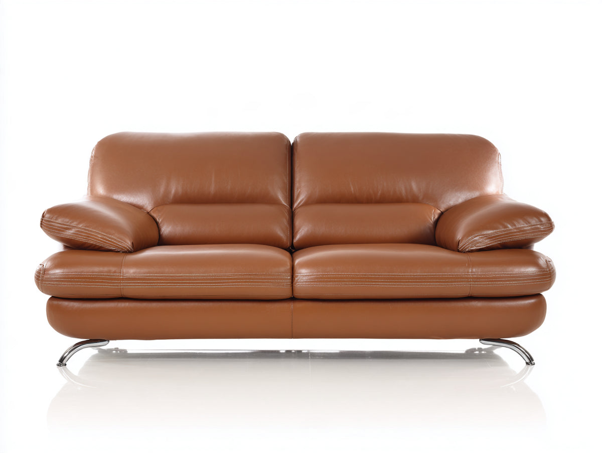 Divano lineare - Similpelle-Metallo - 220x100x90 cm - Marrone cognac - Design contemporaneo
