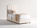 Letto singolo - Tessuto - 205x105x140 cm - Crema-Nero - Moderno scanalato