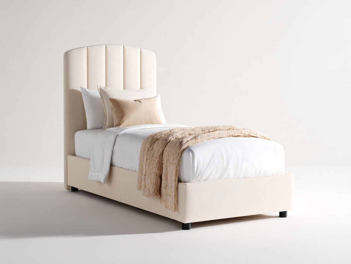 Letto singolo - Tessuto - 205x105x140 cm - Crema-Nero - Moderno scanalato
