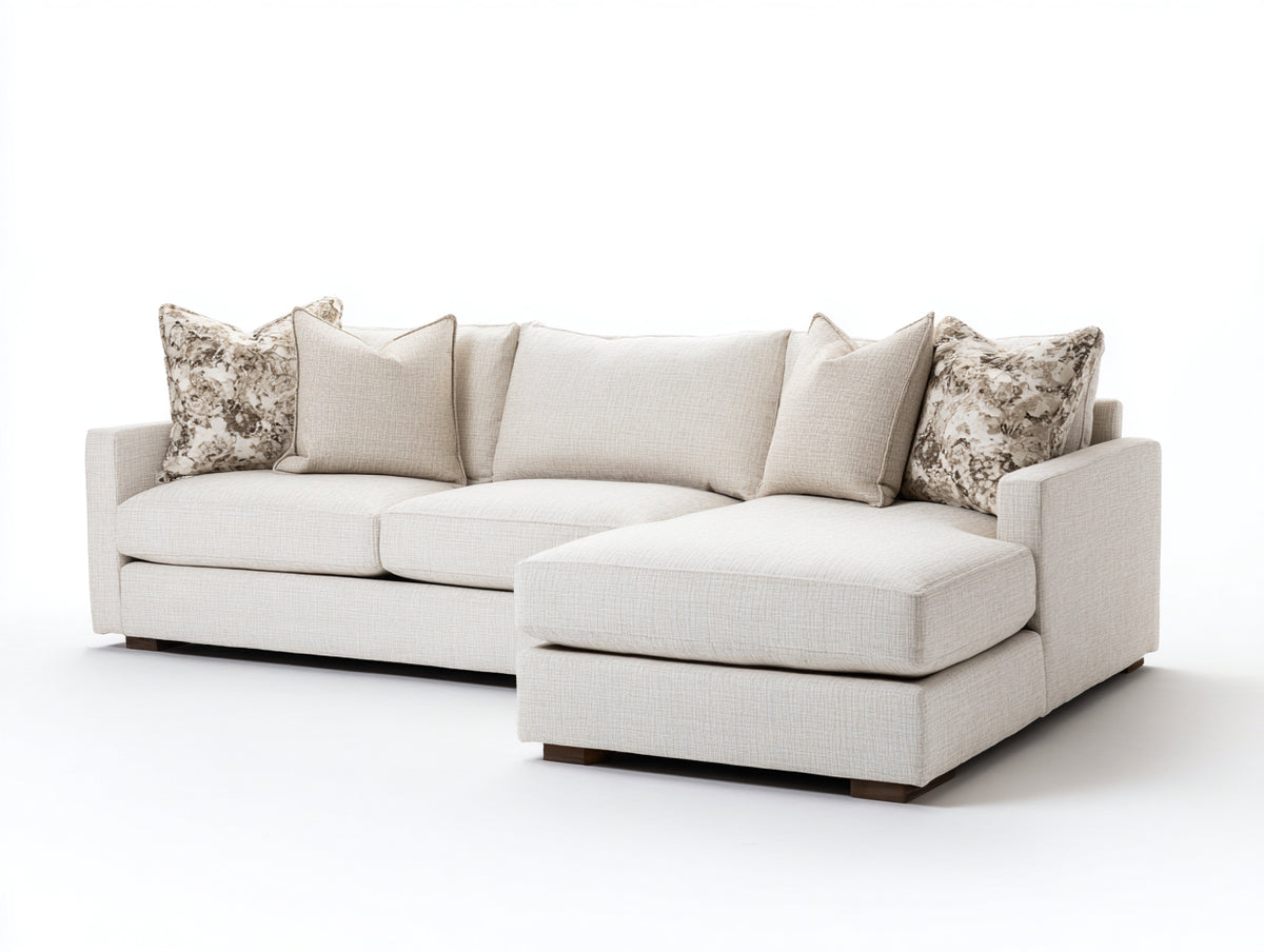 Divano angolare - Tessuto-Legno - 282x168x86 cm - Avorio - Design contemporaneo